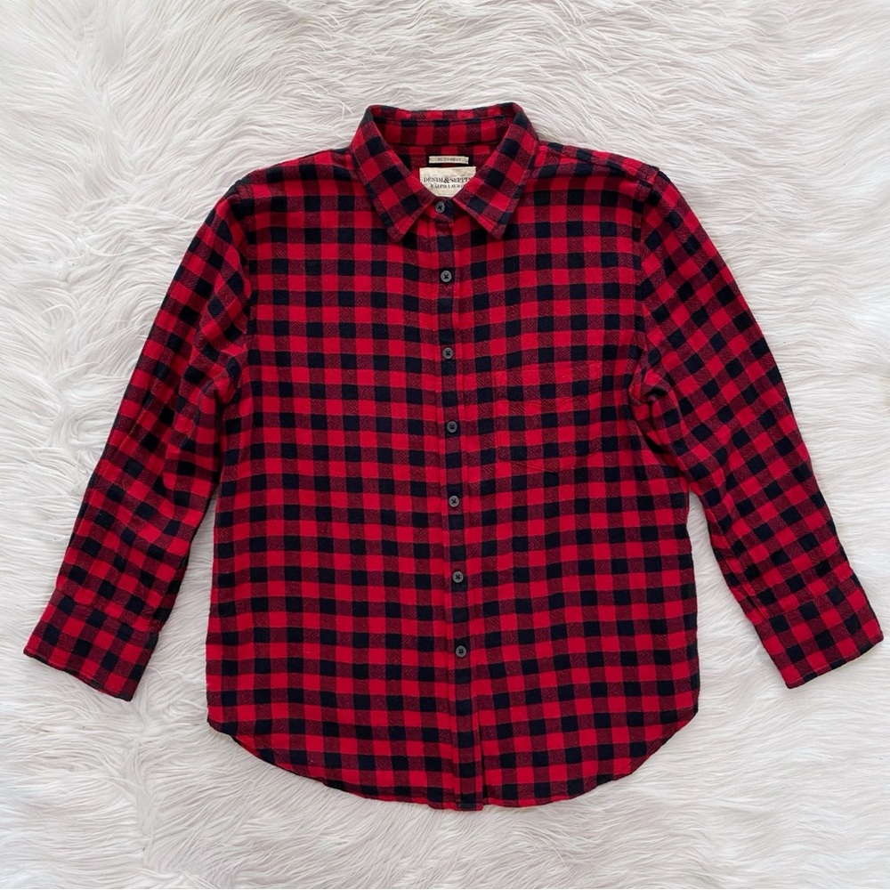 Denim and Supply Ralph Lauren Red Black Buffalo Plaid Tomboy Button Up Shirt